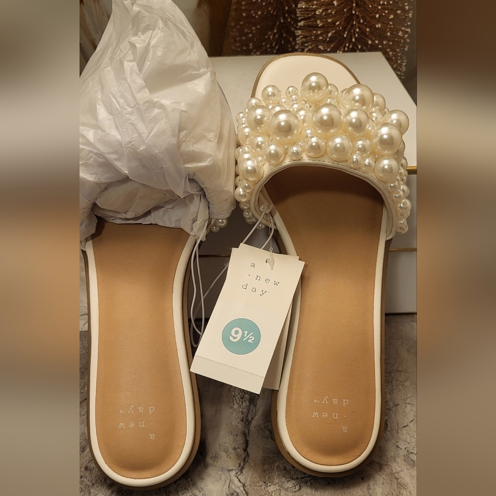 A Dew Day, Pearl Embellished Cream Sandals - Picture 8 of 9